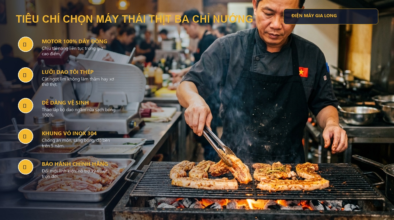 Tieu chi chon máy thái thịt ba chỉ nướng