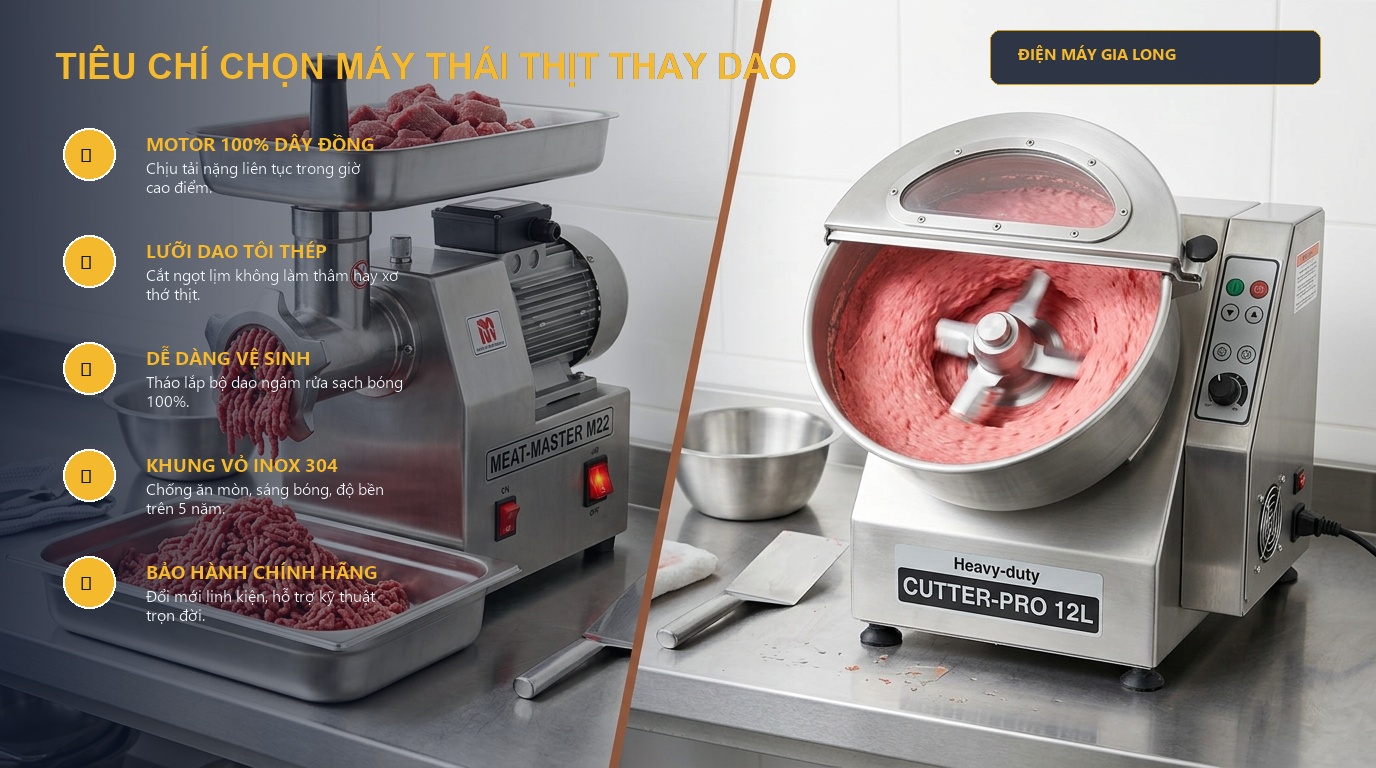 Tieu chi chon máy thái thịt thay dao