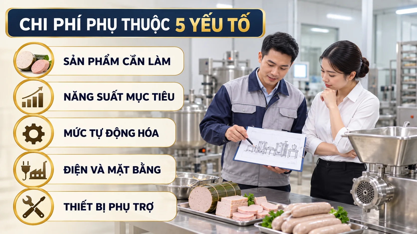 Năm yếu tố ảnh hưởng chi phí dây chuyền giò chả và xúc xích
