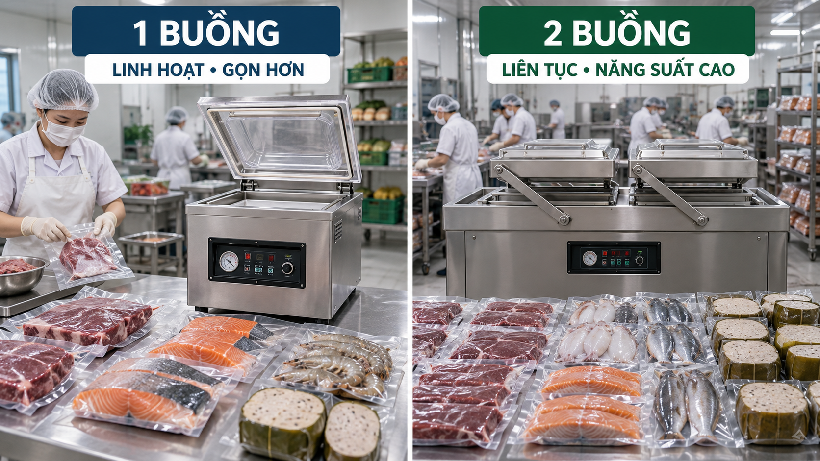 Gợi ý chọn máy hút chân không một buồng hoặc hai buồng theo quy mô sản xuất