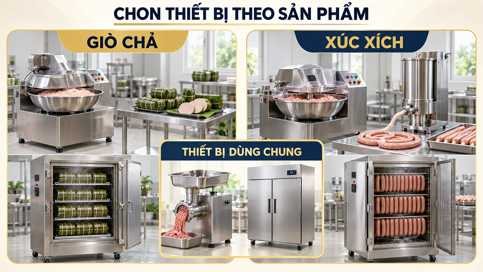So sánh thiết bị dành cho giò chả, xúc xích và nhóm thiết bị dùng chung