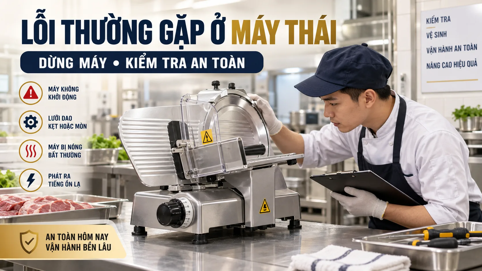 7 Lỗi Thường Gặp Ở Máy Thái Thịt Và Cách Kiểm Tra An Toàn