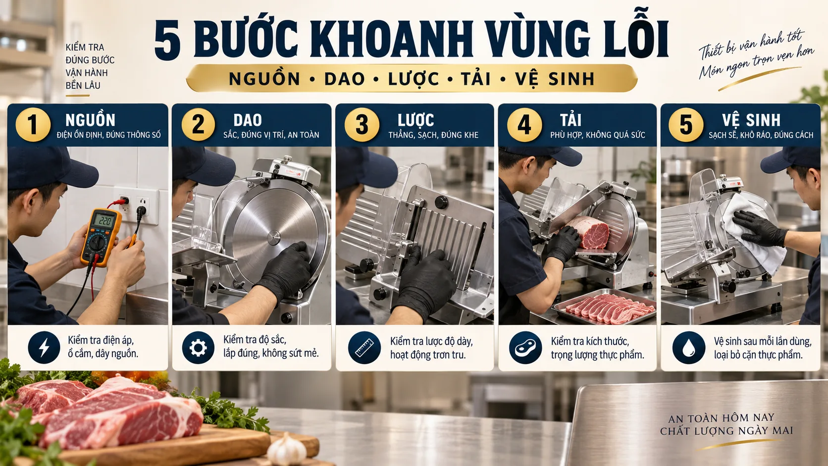 7 Lỗi Thường Gặp Ở Máy Thái Thịt Và Cách Kiểm Tra An Toàn - quy trình