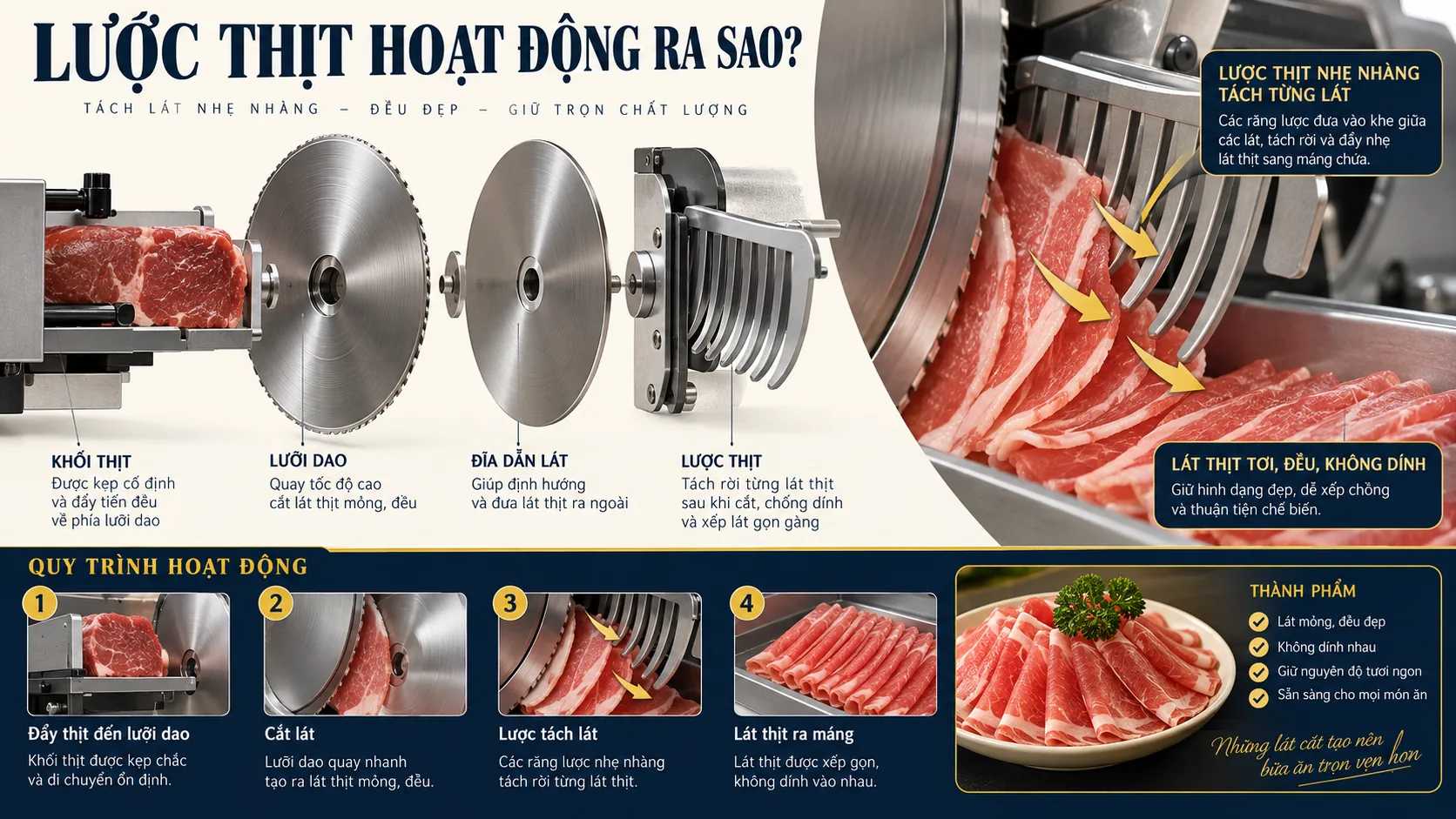 Lược Thịt Máy Thái Thịt: Công Dụng, Cách Vệ Sinh Và Khi Nào Cần Thay - quy trình