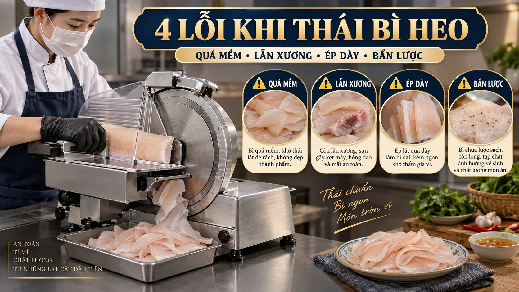 Máy Thái Bì Heo Làm Nem: Chọn Dao, Sơ Chế Và Vận Hành Đúng - checklist kiểm tra