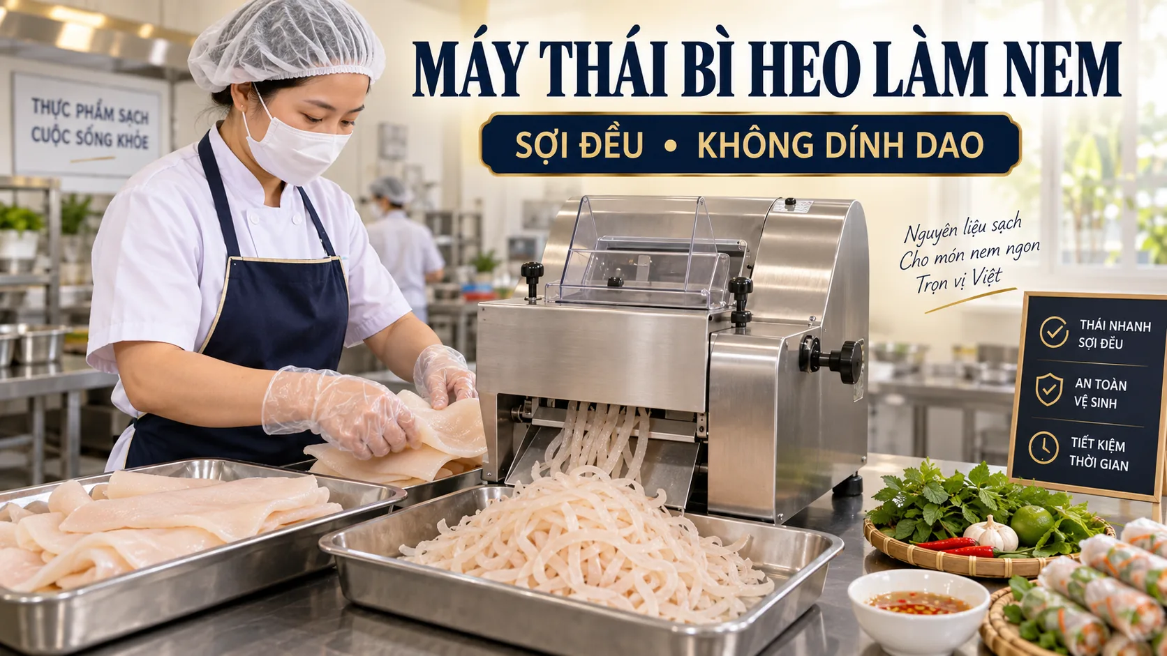 Máy Thái Bì Heo Làm Nem: Chọn Dao, Sơ Chế Và Vận Hành Đúng