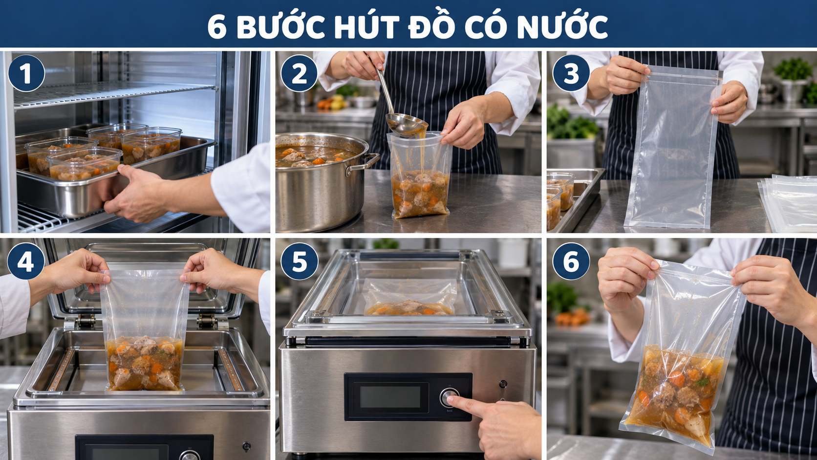 Quy trình sáu bước hút chân không thực phẩm có nước