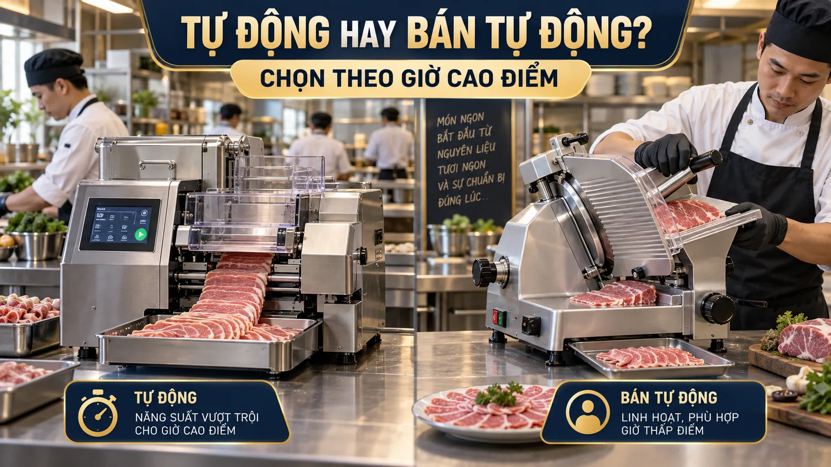 So Sánh Máy Thái Thịt Tự Động Và Bán Tự Động